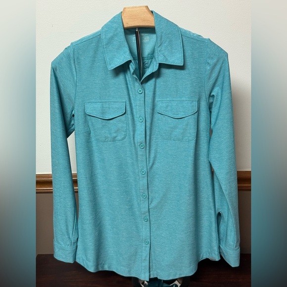 Eddie Bauer Women’s Button Down Shirt Teal Long Sleeve Travel Workwear S - Picture 7 of 8